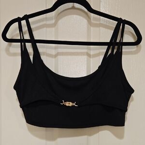 Cider Black Top with Gold Metal Buckle Accent